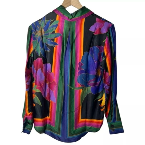 Farm Rio NWT Size Various Pretty Flower Season Colorful Long Sleeve Scarf Shirt - Picture 5 of 12